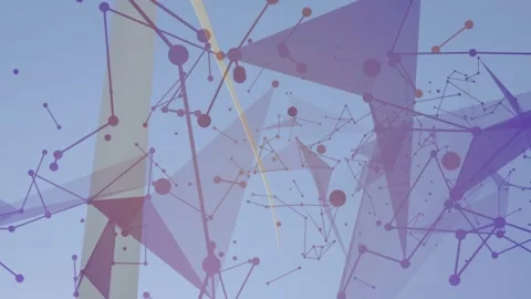 Sensor ping sending purple node mesh while wind turbine rotating and nodes Stock Footage 333817839