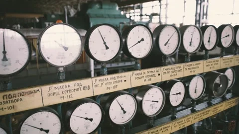 Sensor pressure manometer shows the overpressure in the system. Metal and cast i Stock Footage 222630425