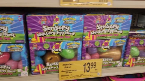 Sensory Mystery Egg Hunt Easter Grocery Supermarket Stock Footage 235388384