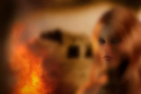 Sensual blonde at a campfire Stock Illustration