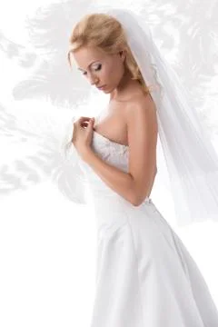 Sensual bride on decorated background Stock Photos