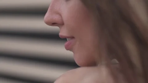 Sensual portrait close-up. Beautiful female lips Stock Footage