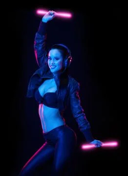 Sensual techno dancer. Stock Photos