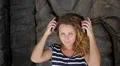 Sensual Woman with Professional Headphones Listening Music. HD Footage