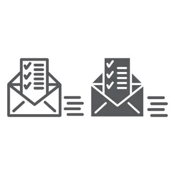 Sent document line and glyph icon, email and mail, envelope with list sign イラスト素材