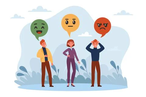 Sentiment analysis, different opinions. Various customer feedback. Good neutral Stock Illustration