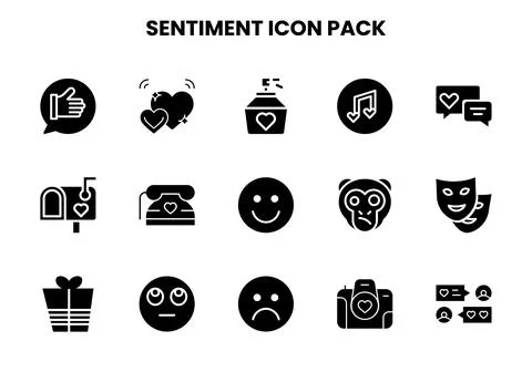 Sentiment Glyph Bundle Icons Pack Stock Illustration