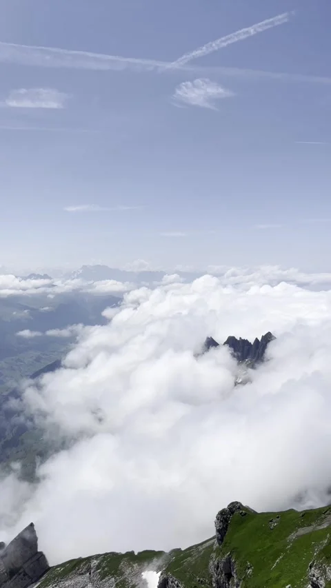 Sentis peak in the clouds Stock Footage 306066436