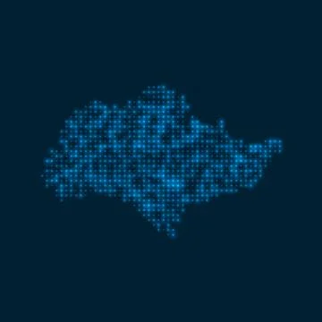 Sentosa dotted glowing map. Shape of the island with blue bright bulbs. Vec.. Foto stock