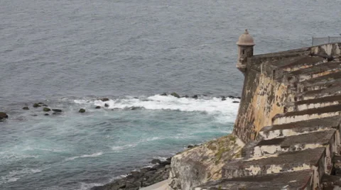 Sentry Box over Ocean, El Morro, Puerto Rico Stock Footage 998334