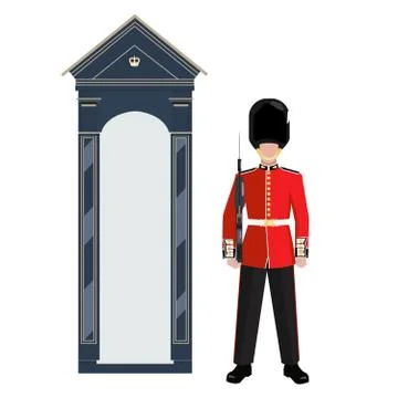 Sentry of The Grenadier Guards outside Buckingham Palace - vector illustratio Stock Illustration