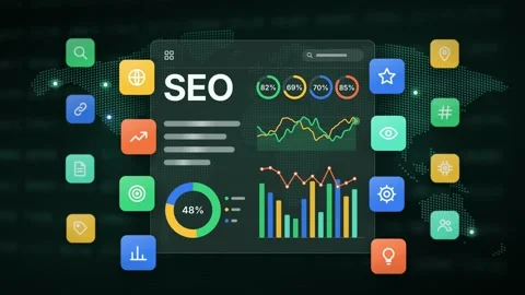 SEO Ads Dashboard Data Visualization Digital Marketing Analytics Performance Stock Footage 345641773