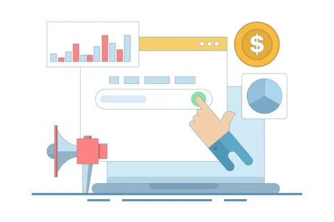 SEO Analysis Concept, SEO tool showing website statistics. Illustrazione stock