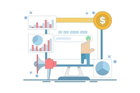 SEO Analysis Concept, SEO tool showing website statistics. Illustrazione stock