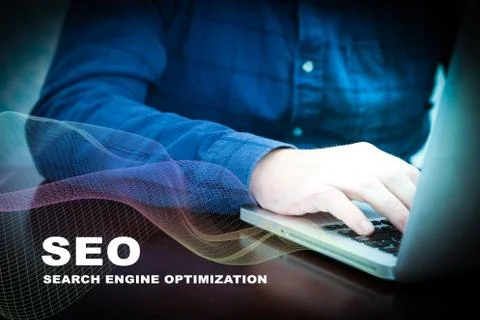 Seo analysis concept typing man on computer Stock Photos