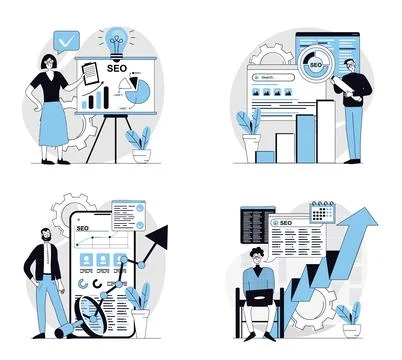 Seo Analysis Flat Concepts Stock Illustration