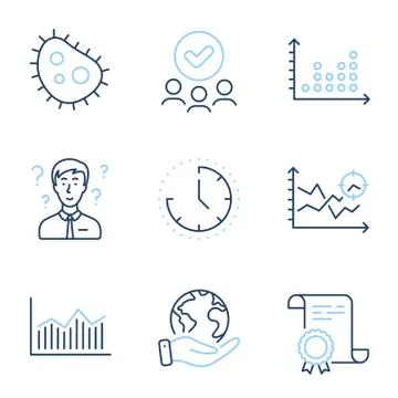 Seo analysis, Support consultant and Money diagram icons set. Time, Dot plot and Ilustración de archivo