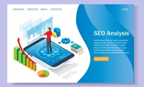SEO analysis vector website landing page design template Stock Illustration