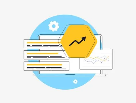 SEO analytics dashboard with website traffic data, performance metrics and SEO イラスト素材