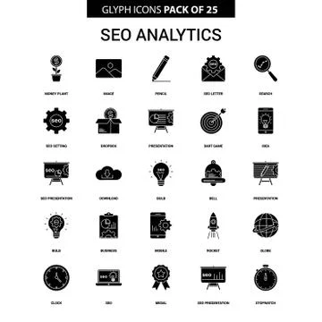 SEO Analytics Glyph Vector Icon set 스톡 일러스트