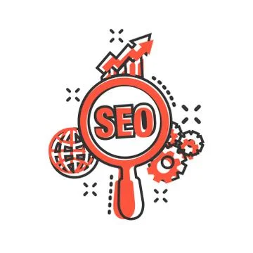 Seo analytics icon in comic style. Social media vector cartoon illustration o 스톡 일러스트