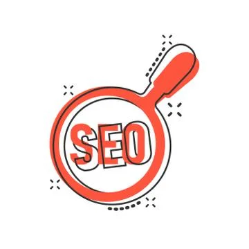 Seo analytics icon in comic style. Social media vector cartoon illustration o Illustrazione stock