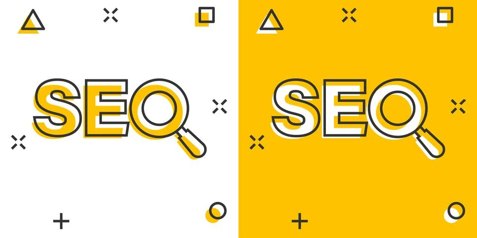 Seo analytics icon in comic style. Social media vector cartoon illustration o 스톡 일러스트