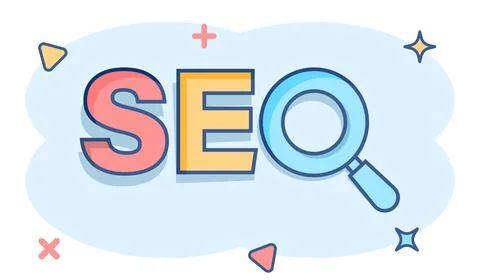 Seo analytics icon in comic style. Social media vector cartoon illustration o 스톡 일러스트