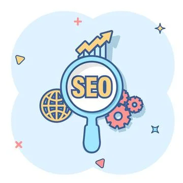 Seo analytics icon in comic style. Social media vector cartoon illustration o 스톡 일러스트