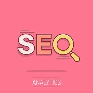 Seo analytics icon in comic style. Social media vector cartoon illustration.. 스톡 일러스트