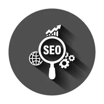 Seo analytics icon in flat style. Social media vector illustration on black r 스톡 일러스트
