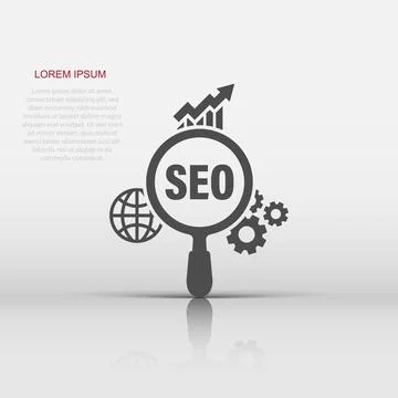 Seo analytics icon in flat style. Social media vector illustration on white.. 스톡 일러스트
