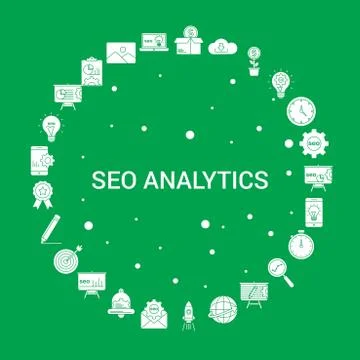 SEO Analytics Icon Set. Infographic Vector Template 스톡 일러스트