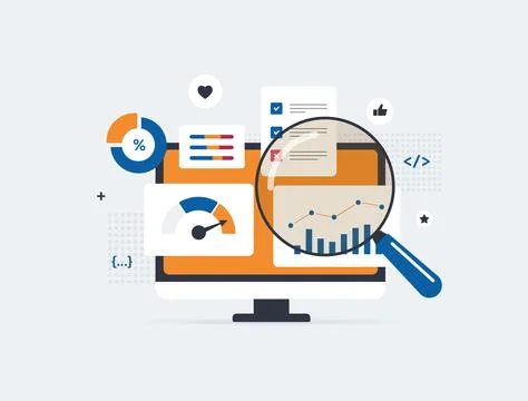 Seo analytics search data insight traffic trends performance metrics dashboard Stock Illustration