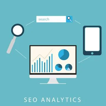 SEO Analytics SEO analytics flat graphic design for search engine optimisa... 스톡 사진