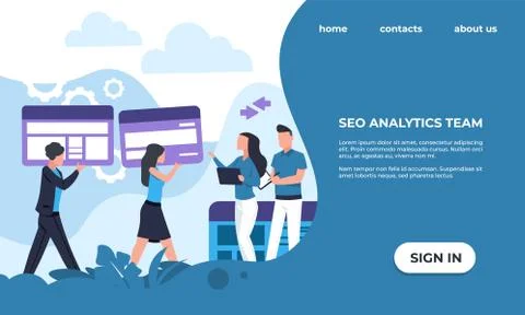 SEO analytics team landing page. Website promotion service. Web interface with 스톡 일러스트