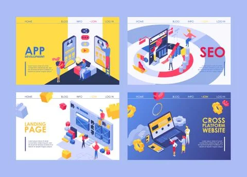 SEO analytics team vector illustration, application developing, social media Illustrazione stock