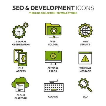 Seo and app development. Search engine optimization. Internet, e-commerce.Thin Stock Illustration