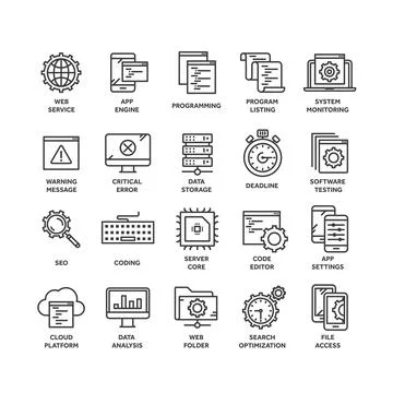 Seo and app development. Search engine optimization. Internet, e-commerce.Thin Stockillustratie