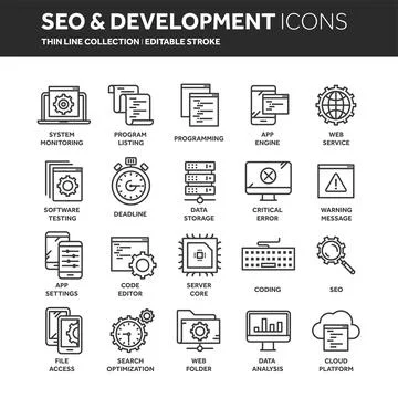 Seo and app development. Search engine optimization. Internet, e-commerce.Thin Stock Illustration