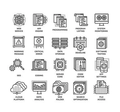 Seo and app development. Search engine optimization. Internet, e-commerce.Thin Stock Illustration