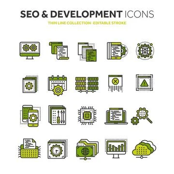 Seo and app development. Search engine optimization. Internet, e-commerce.Thin Stock Illustration