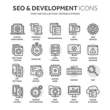 Seo and app development. Search engine optimization. Internet, e-commerce.Thin Stock Illustration