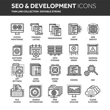 Seo and app development. Search engine optimization. Internet, e-commerce.Thin Stock Illustration