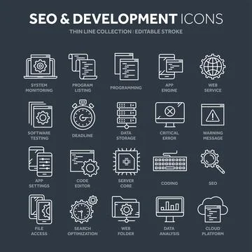 Seo and app development. Search engine optimization. Internet, e-commerce.Thin Stock Illustration