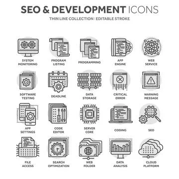 Seo and app development. Search engine optimization. Internet, e-commerce.Thin Stock Illustration
