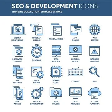 Seo and app development. Search engine optimization. Internet, e-commerce.Thin イラスト素材