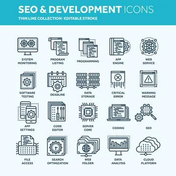Seo and app development. Search engine optimization. Internet, e-commerce.Thin Stock Illustration