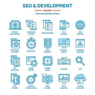 Seo and app development. Search engine optimization. Internet, e-commerce.Thin Stockillustratie