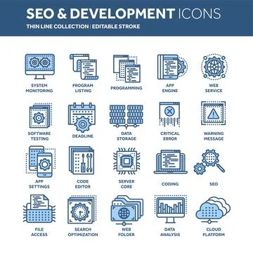 Seo and app development. Search engine optimization. Internet, e-commerce.Thin Stock Illustration